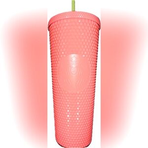 Retired RARE Starbucks Hot Pink with Lime Green Straw, Studded Tumbler